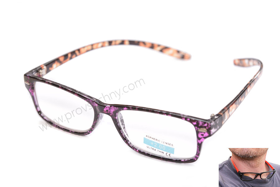 Brýle na čtení plus 1 samodržící na krku fialové
